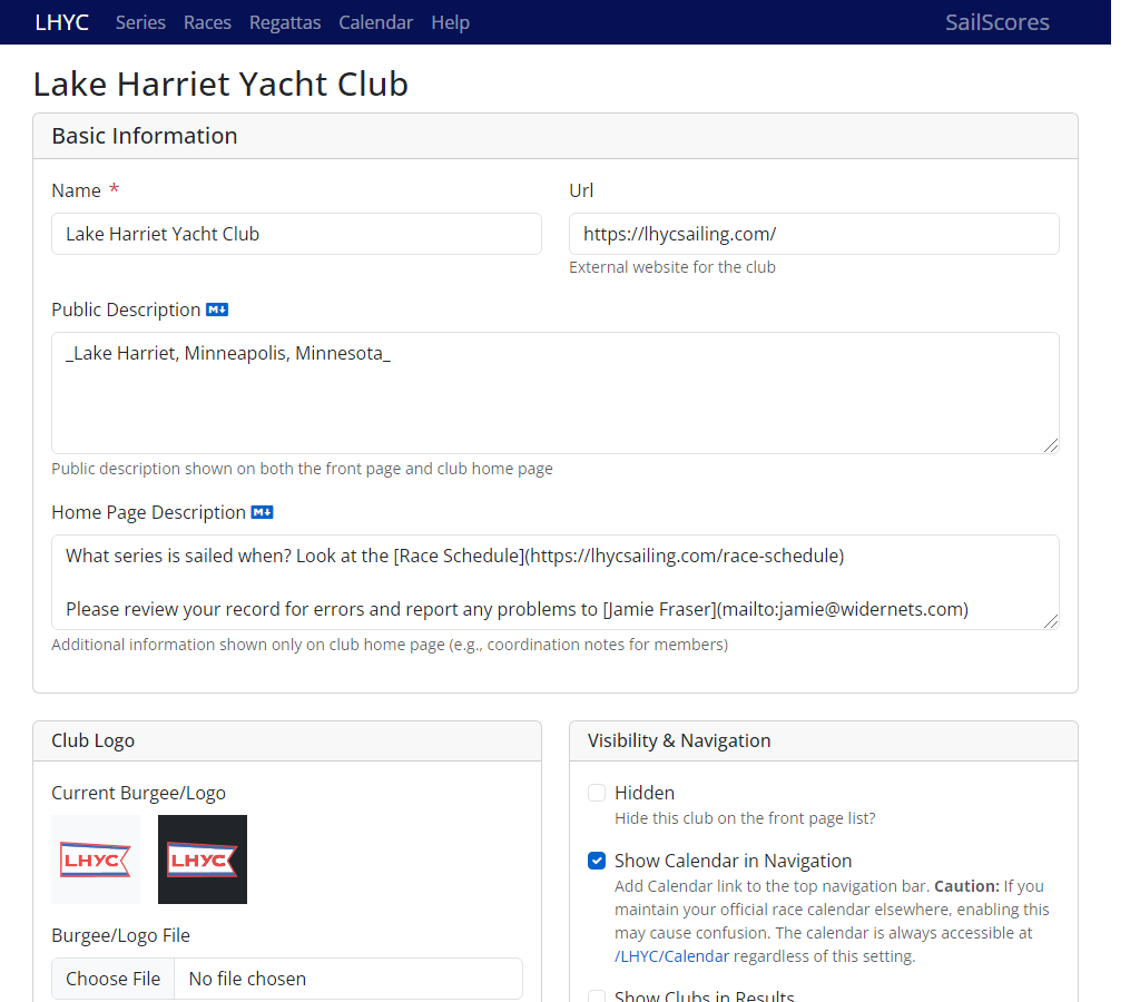 Club settings screenshot